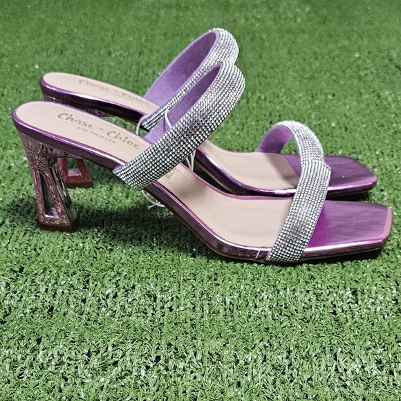 CHASE & CHLOE | ARABELLA EMBELLISHED DOUBLE STRAP METALLIC HEELS - NWOT! - Picture 4 of 16